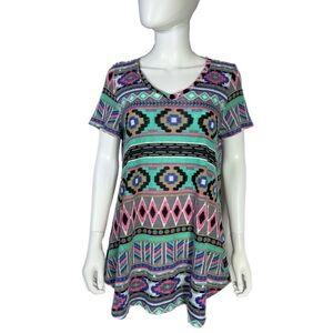 James C V-Neck Southwestern Aztec Print Print Swing Knit Top